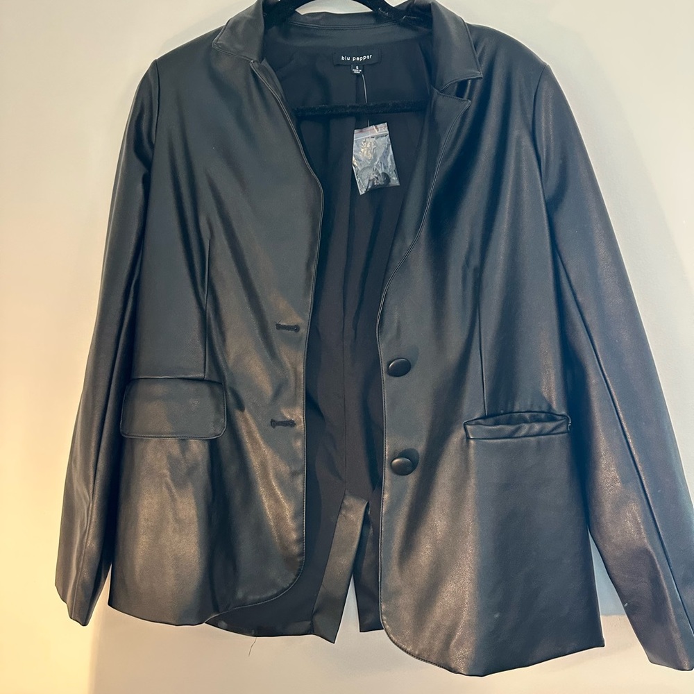 Blu Pepper Black Faux Leather Blazer